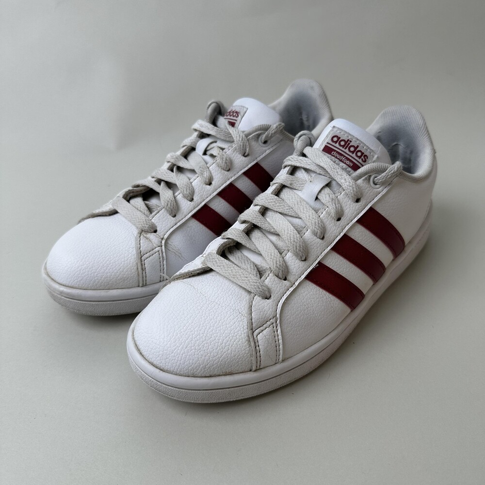Adidas Neo Cloudfoam Shoes Mens Size 7.5 White Red Three Stripes Casual AG736